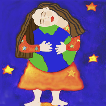 WOMAN HUGGING THE EARTH