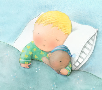 Little one sleeping with his teddy