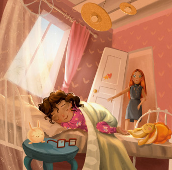 Warm Summer Morning: Digital Illustration of Mother and Child