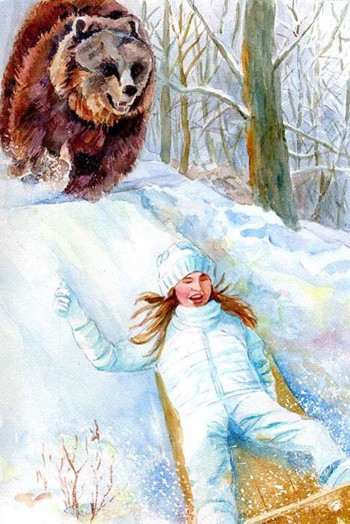 Fleeing a Hugh Brown Bear by Sled