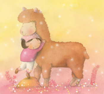 Girl hugs llama
