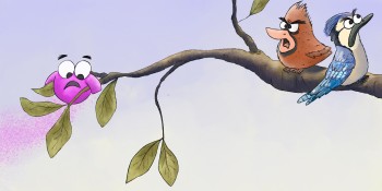Percival Pig - Middle C stuck in a tree with grumpy birds