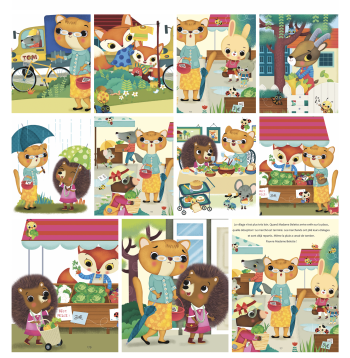 Detail from the illustrated story "Madame Belette va au marchè", Hemma Editions