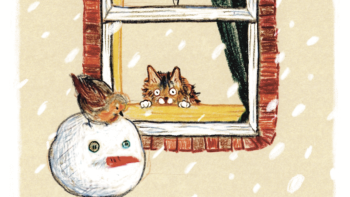 Drawing of My Cat, Snowman and Robin (color pencils)